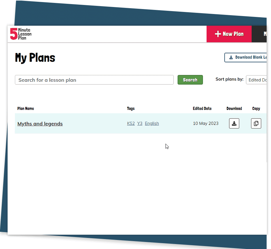 Screenshot of the 5 Minute Lesson Plan template